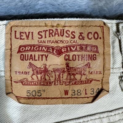 Levis 505 Jeans Mens 38x34 Beige Regular Fit Straight Leg Denim Pants Cotton Zip - Thumbnail 3