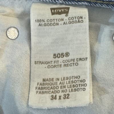 Levis 505 Jeans Mens 34x32 Light Wash Blue Straight Fit Denim Zip Fly 5 Pocket - Thumbnail 5