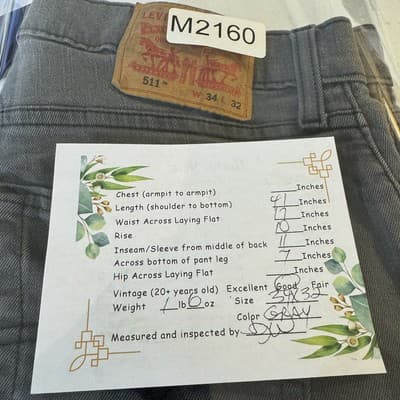 Levis 511 Jeans Mens 34x32 Gray Slim Fit Stretch Tapered Leg Denim Pants Zip Fly - Thumbnail 8