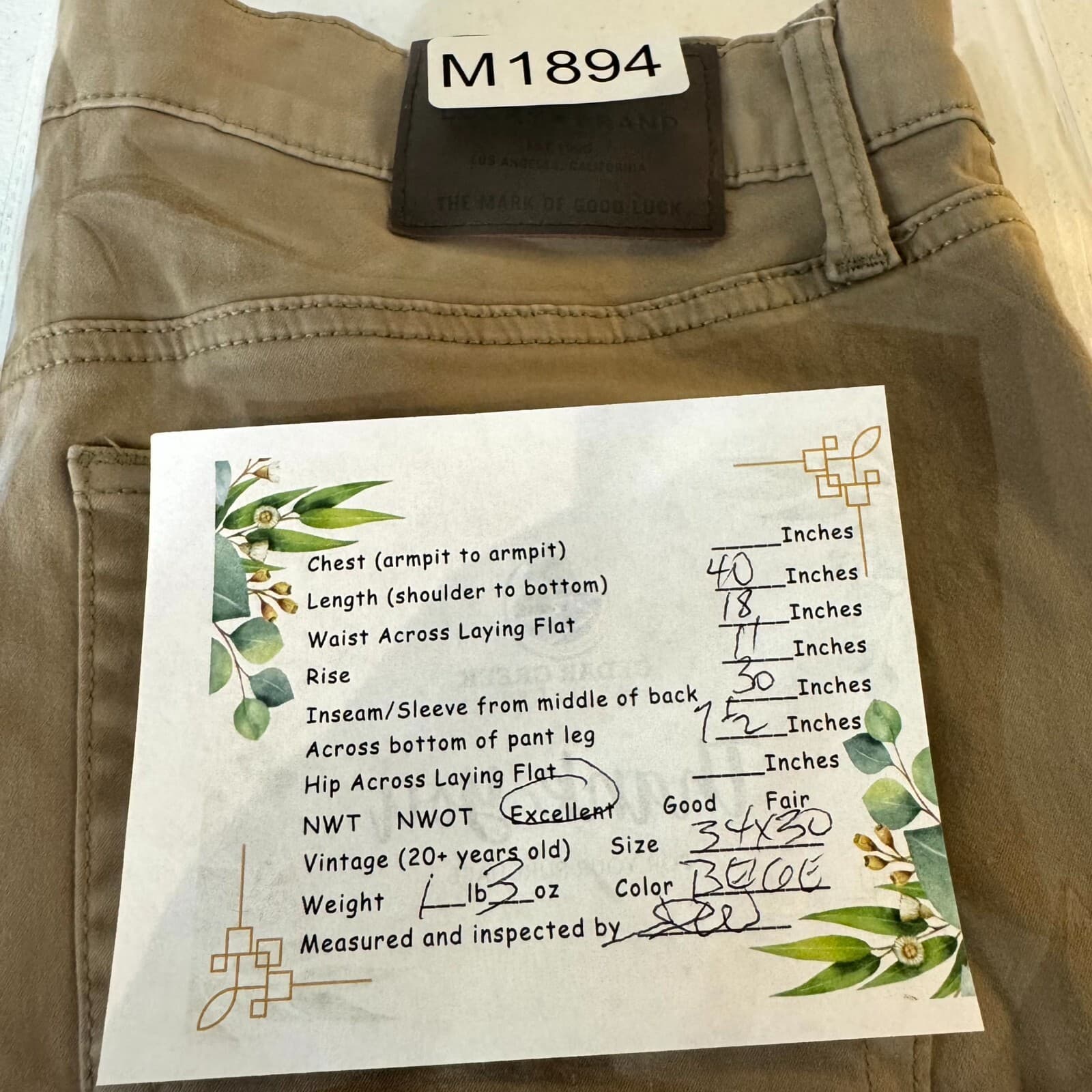 Lucky Brand 121 Men's Jeans 34/30 Beige Denim Mid-Rise Slim Straight Leg Zip Fly - Thumbnail 8