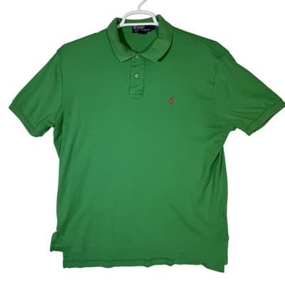 Ralph Lauren Polo Shirt Mens Large Green Pink Pony Embroidered Short Sleeve - Image 1