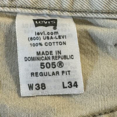 Levis 505 Jeans Mens 38x34 Beige Regular Fit Straight Leg Denim Pants Cotton Zip - Thumbnail 5