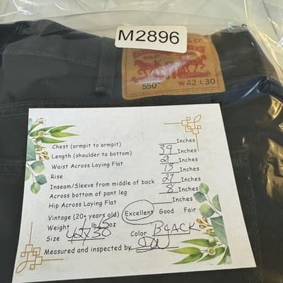 Levis 550 Jeans Mens 42x30 Black Relaxed Fit Tapered Leg Zip Fly Denim - Thumbnail 8