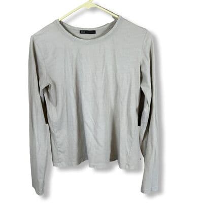 Zara Shirt Top Women’s M Beige/Tan Long Sleeve Crew Neck Pullover #W 78 - Image 1