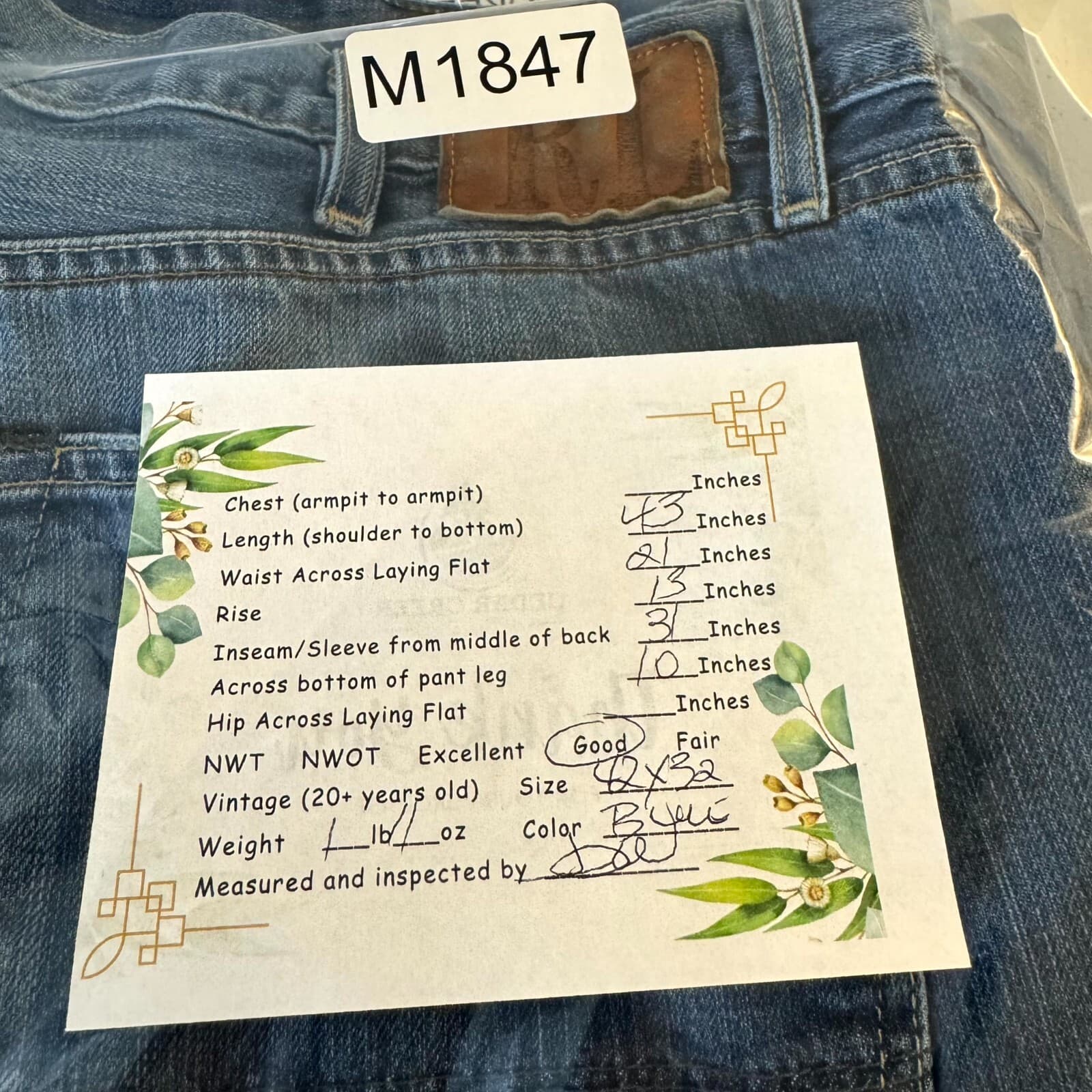 Ralph Lauren Mens Jeans 42X32 Blue Denim High-Rise Original Fit Straight Zip Fly - Thumbnail 9