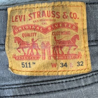 Levis 511 Jeans Mens 34x32 Gray Slim Fit Stretch Tapered Leg Denim Pants Zip Fly - Thumbnail 4