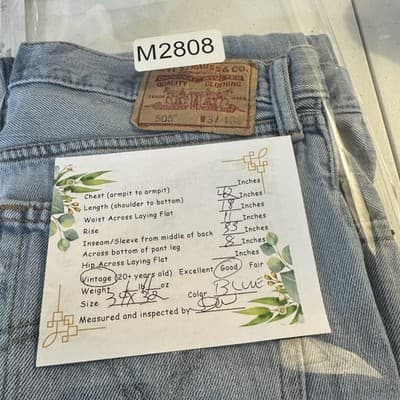 Levis 505 Jeans Mens 34x32 Light Wash Blue Straight Fit Denim Zip Fly 5 Pocket - Thumbnail 8