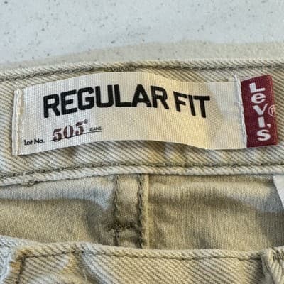 Levis 505 Jeans Mens 38x34 Beige Regular Fit Straight Leg Denim Pants Cotton Zip - Thumbnail 4