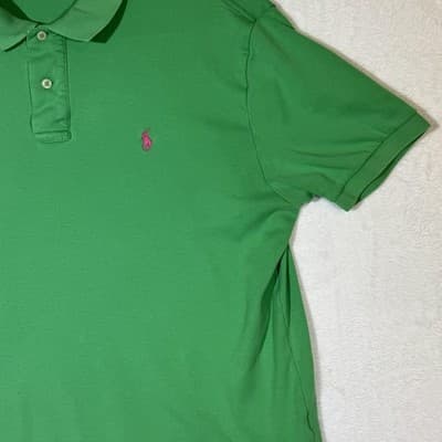 Ralph Lauren Polo Shirt Mens Large Green Pink Pony Embroidered Short Sleeve - Thumbnail 5