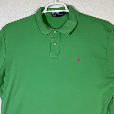 Ralph Lauren Polo Shirt Mens Large Green Pink Pony Embroidered Short Sleeve - Thumbnail 4