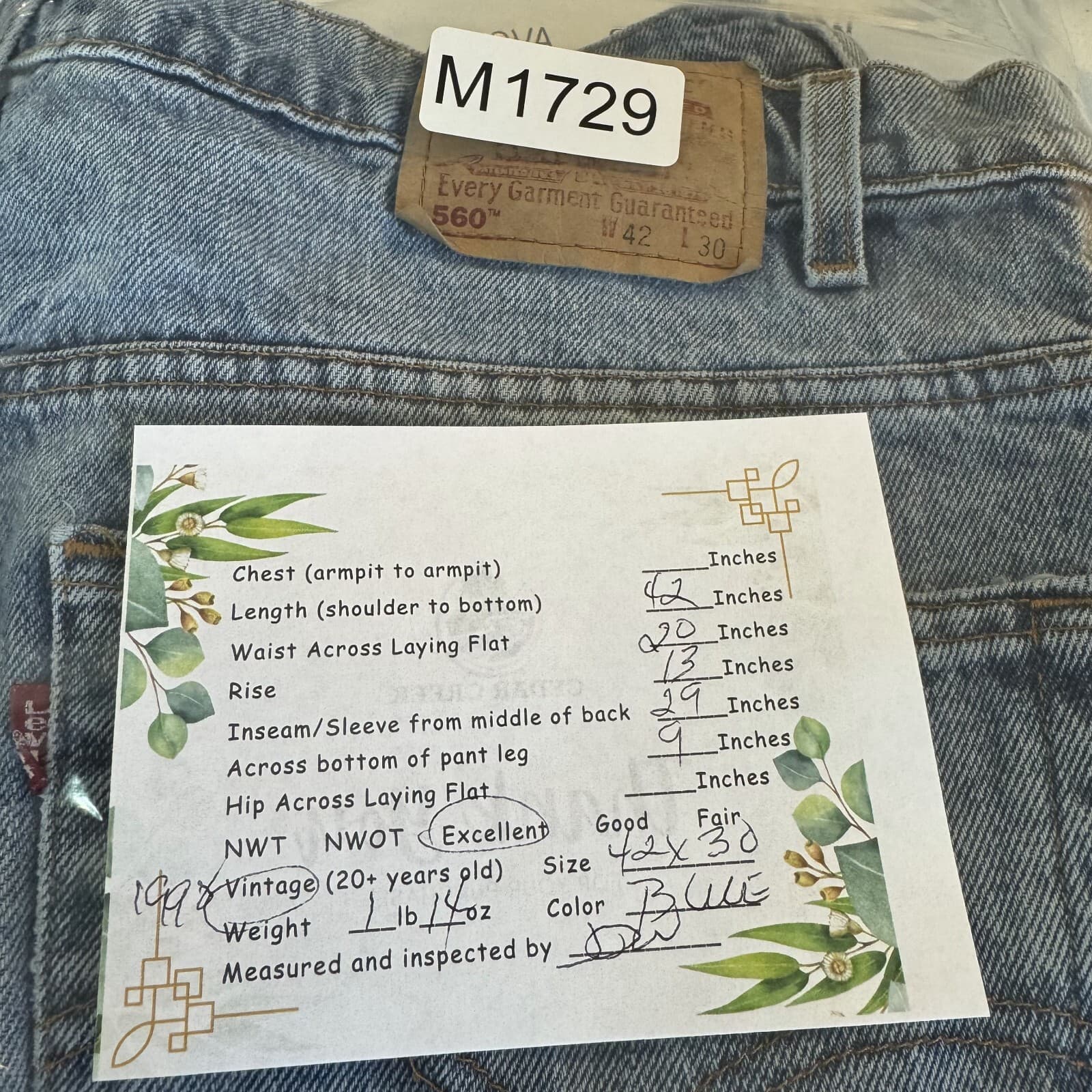 Vintage Levi's 560 Men's Jeans 42x30 Blue Denim Loose Tapered Leg - Thumbnail 7