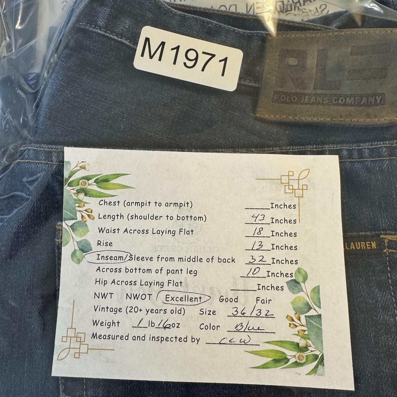 Ralph Lauren Polo Jeans Mens 36 X 32 Blue Denim High-Rise Straight Leg Zip Fly - Thumbnail 8