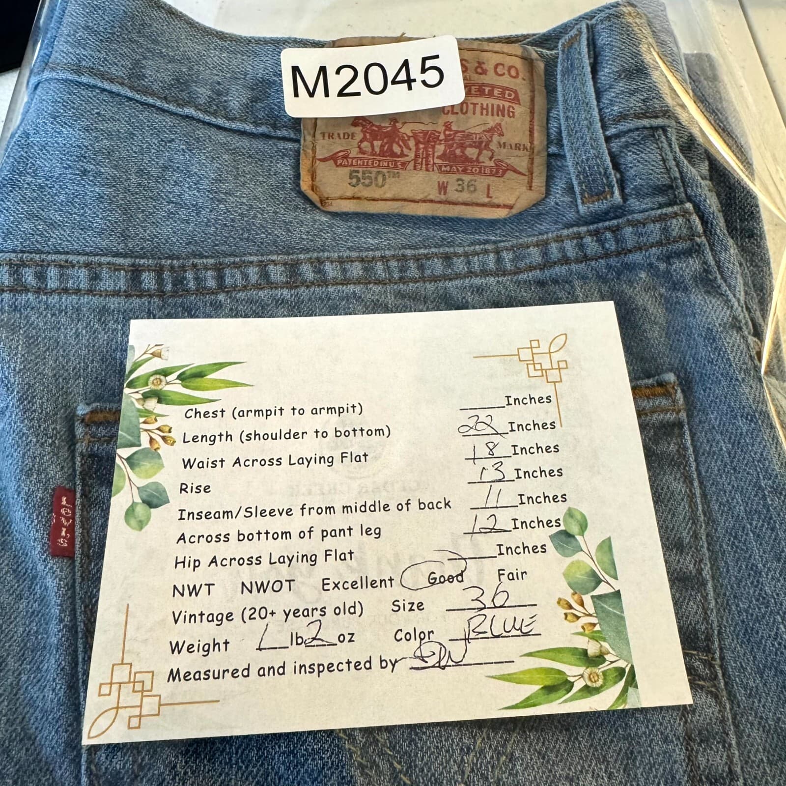 Levi's 550 Mens Shorts 36 Blue Denim Relaxed Fit High-Rise Flat Front M2045 - Thumbnail 7