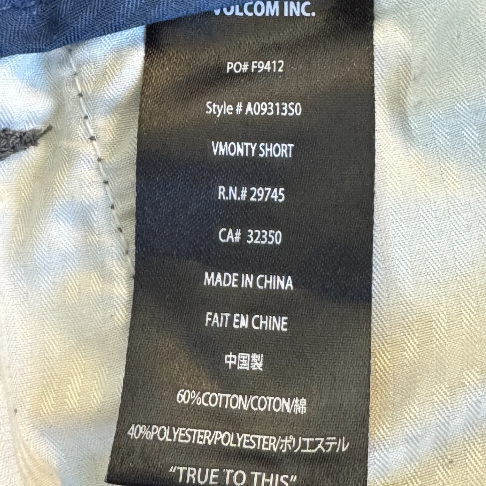 Volcom True To This Men Vmonty Shorts 38 Blue Cotton Slash Pockets Classic - Thumbnail 6