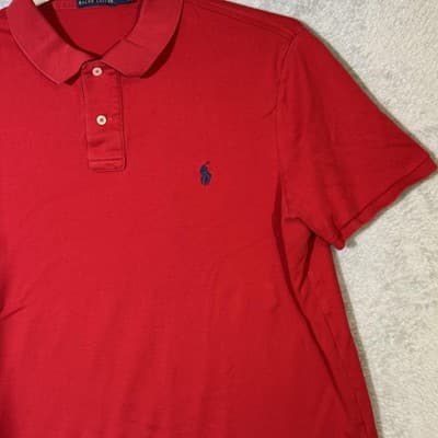 Polo Ralph Lauren Polo Shirt Mens XL Red Cotton Pony Logo Short Sleeve Golf - Thumbnail 5