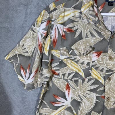 Tommy Bahama Shirt Mens XL Gray Tropical Floral Hawaiian Camp Button Up Rayon - Thumbnail 3