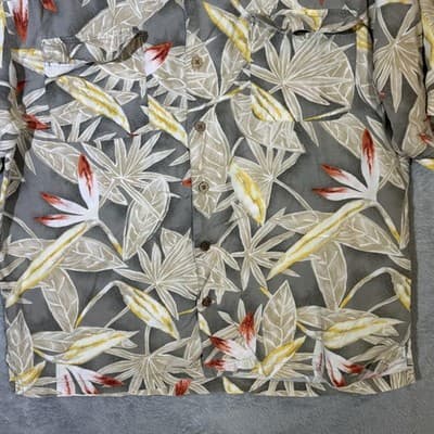 Tommy Bahama Shirt Mens XL Gray Tropical Floral Hawaiian Camp Button Up Rayon - Thumbnail 6