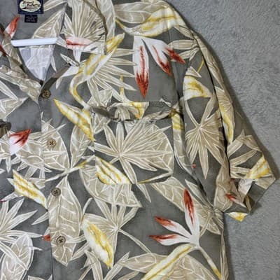 Tommy Bahama Shirt Mens XL Gray Tropical Floral Hawaiian Camp Button Up Rayon - Thumbnail 5