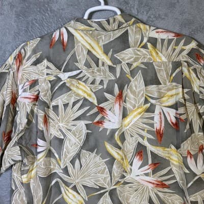 Tommy Bahama Shirt Mens XL Gray Tropical Floral Hawaiian Camp Button Up Rayon - Thumbnail 9