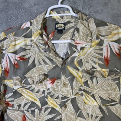 Tommy Bahama Shirt Mens XL Gray Tropical Floral Hawaiian Camp Button Up Rayon - Thumbnail 4