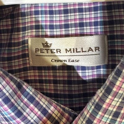 Peter Millar Crown Ease Shirt Mens Medium Blue Check Long Sleeve Button Down - Thumbnail 6