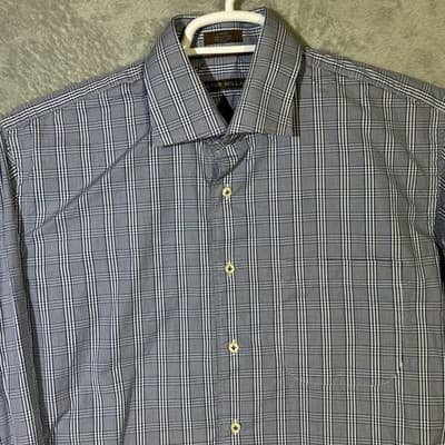 Peter Millar Shirt Mens Large Blue Plaid Cotton Dress Button Down Long Sleeve - Thumbnail 4