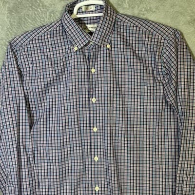 Peter Millar Crown Ease Shirt Mens Medium Blue Check Long Sleeve Button Down - Thumbnail 4
