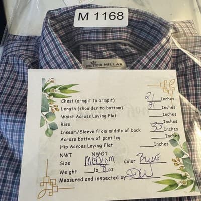 Peter Millar Crown Ease Shirt Mens Medium Blue Check Long Sleeve Button Down - Thumbnail 12