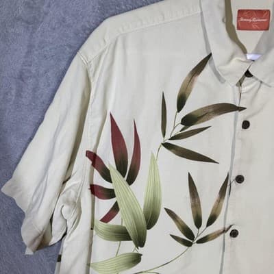 Tommy Bahama Shirt Mens 2XL Yellow Silk Bamboo Floral Hawaiian Camp Button Up - Thumbnail 3