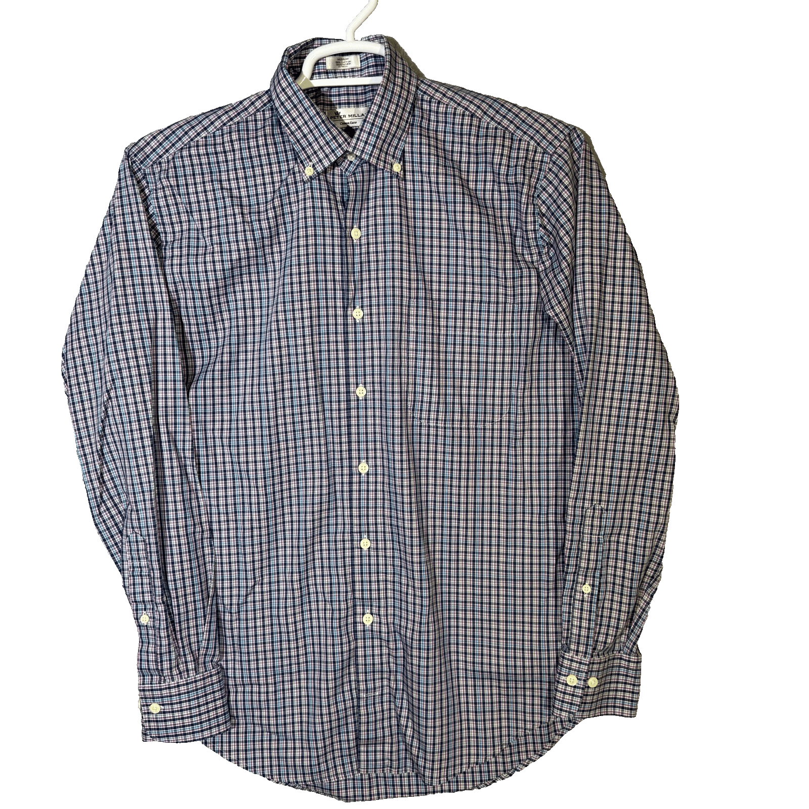 Peter Millar Crown Ease Shirt Mens Medium Blue Check Long Sleeve Button Down - Image 1