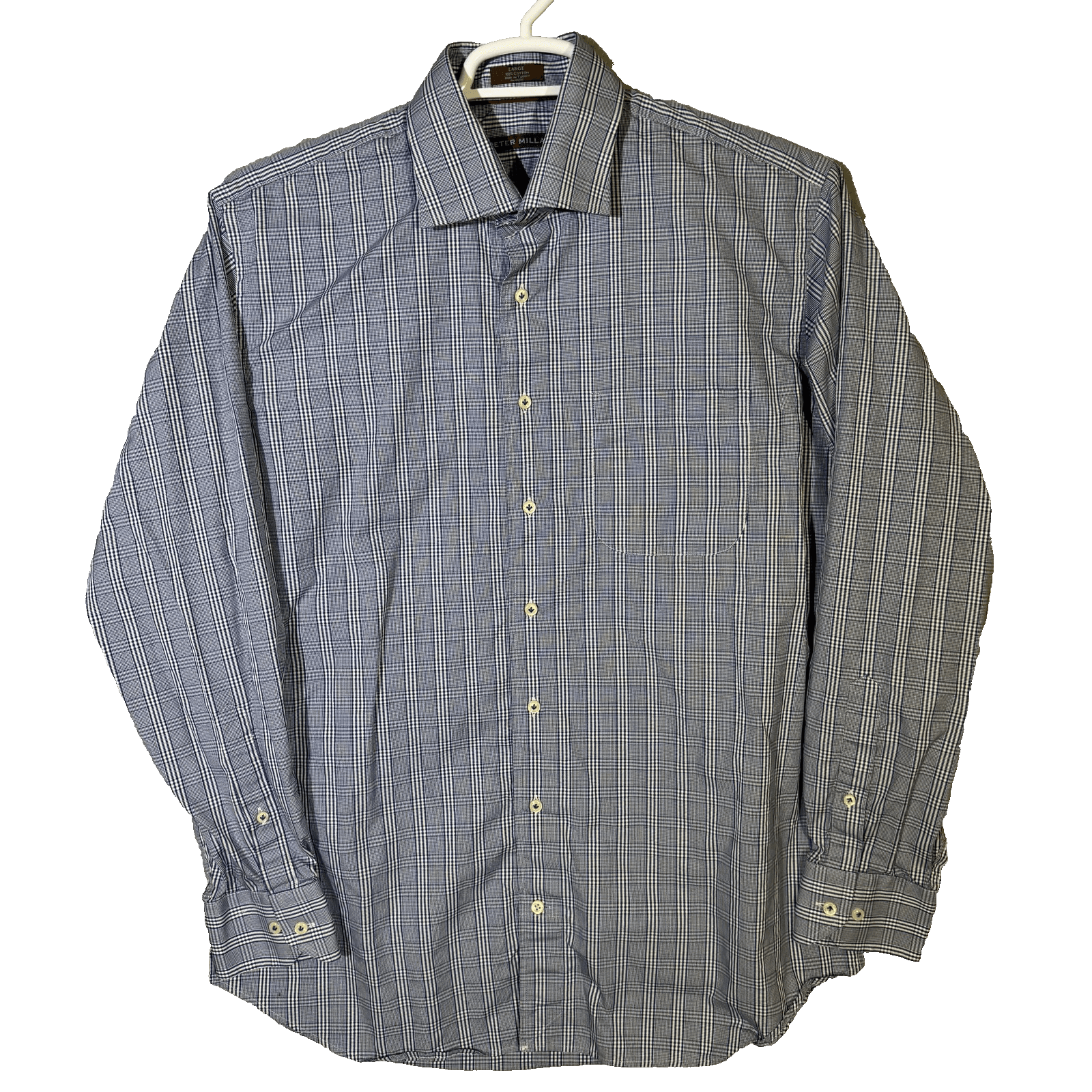 Peter Millar Shirt Mens Large Blue Plaid Cotton Dress Button Down Long Sleeve - Image 1