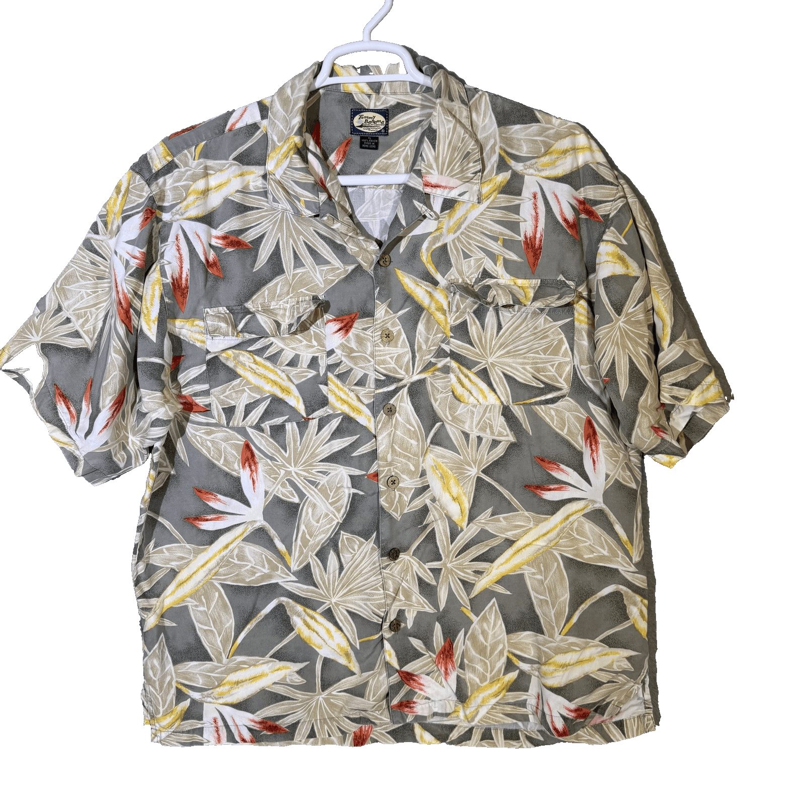 Tommy Bahama Shirt Mens XL Gray Tropical Floral Hawaiian Camp Button Up Rayon - Image 1
