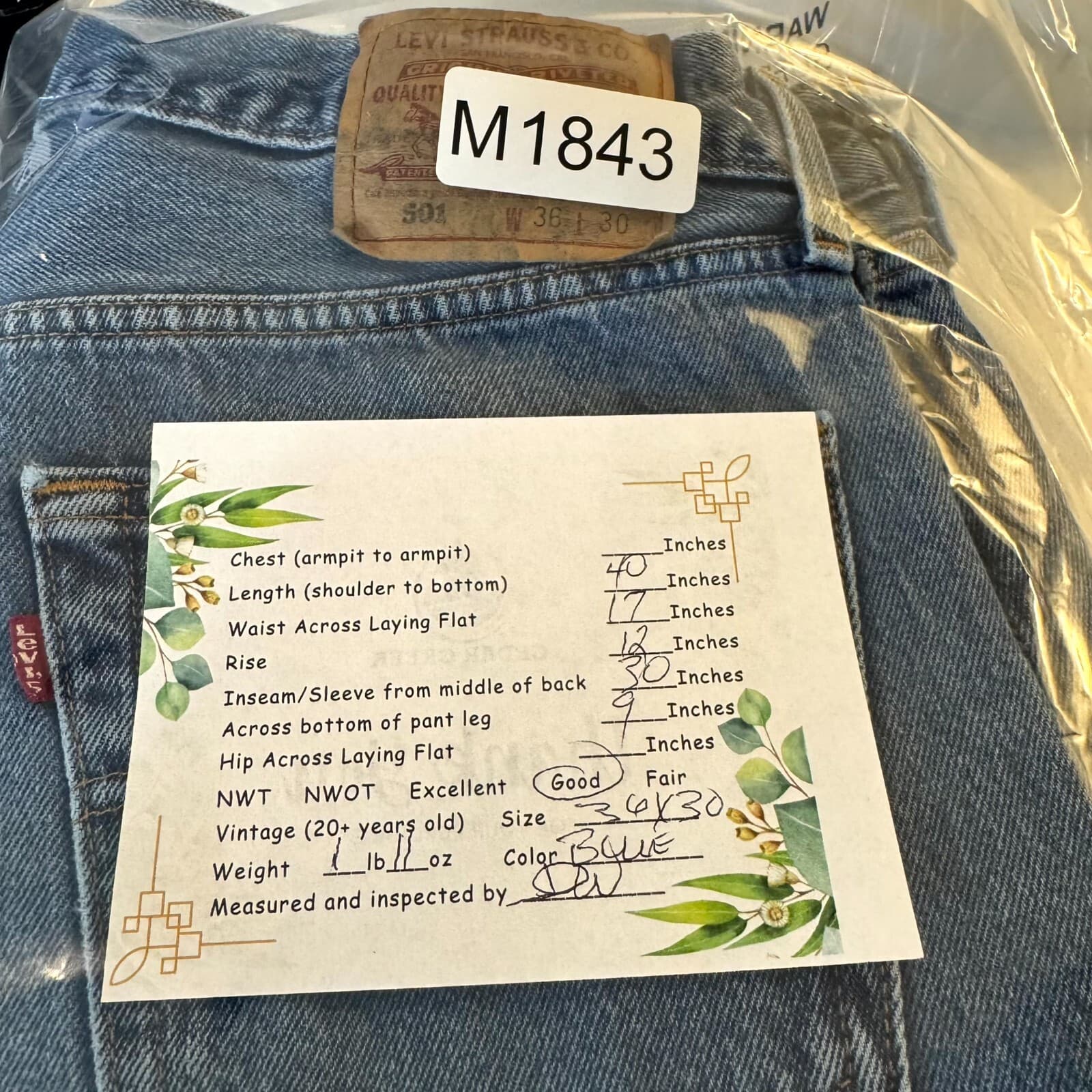 Levi’s 501 Men’s Jeans 36x30 Blue Denim Original Fit Straight Leg Button Fly - Thumbnail 7