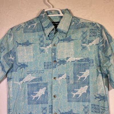 West Marine Shirt Mens Medium Blue Fish Nautical Hawaiian Camp Button Up Print - Thumbnail 5