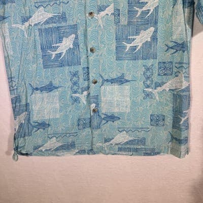 West Marine Shirt Mens Medium Blue Fish Nautical Hawaiian Camp Button Up Print - Thumbnail 3