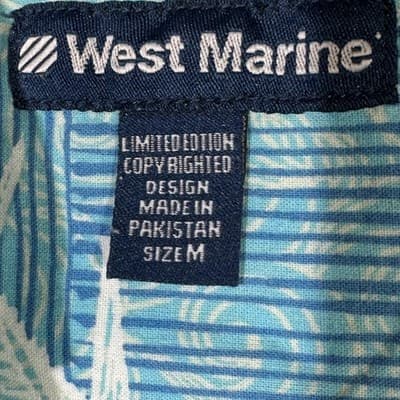 West Marine Shirt Mens Medium Blue Fish Nautical Hawaiian Camp Button Up Print - Thumbnail 7