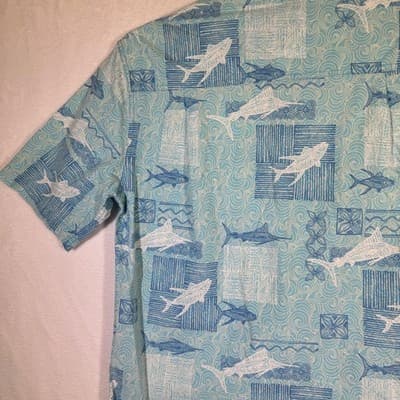 West Marine Shirt Mens Medium Blue Fish Nautical Hawaiian Camp Button Up Print - Thumbnail 9