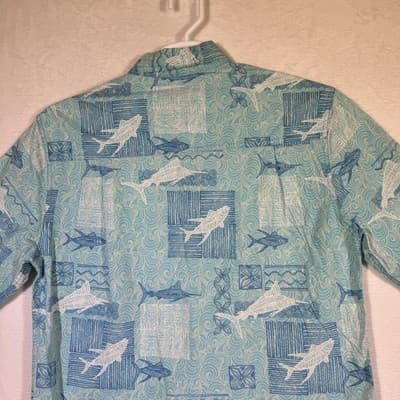 West Marine Shirt Mens Medium Blue Fish Nautical Hawaiian Camp Button Up Print - Thumbnail 10