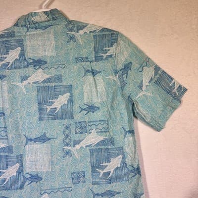 West Marine Shirt Mens Medium Blue Fish Nautical Hawaiian Camp Button Up Print - Thumbnail 11