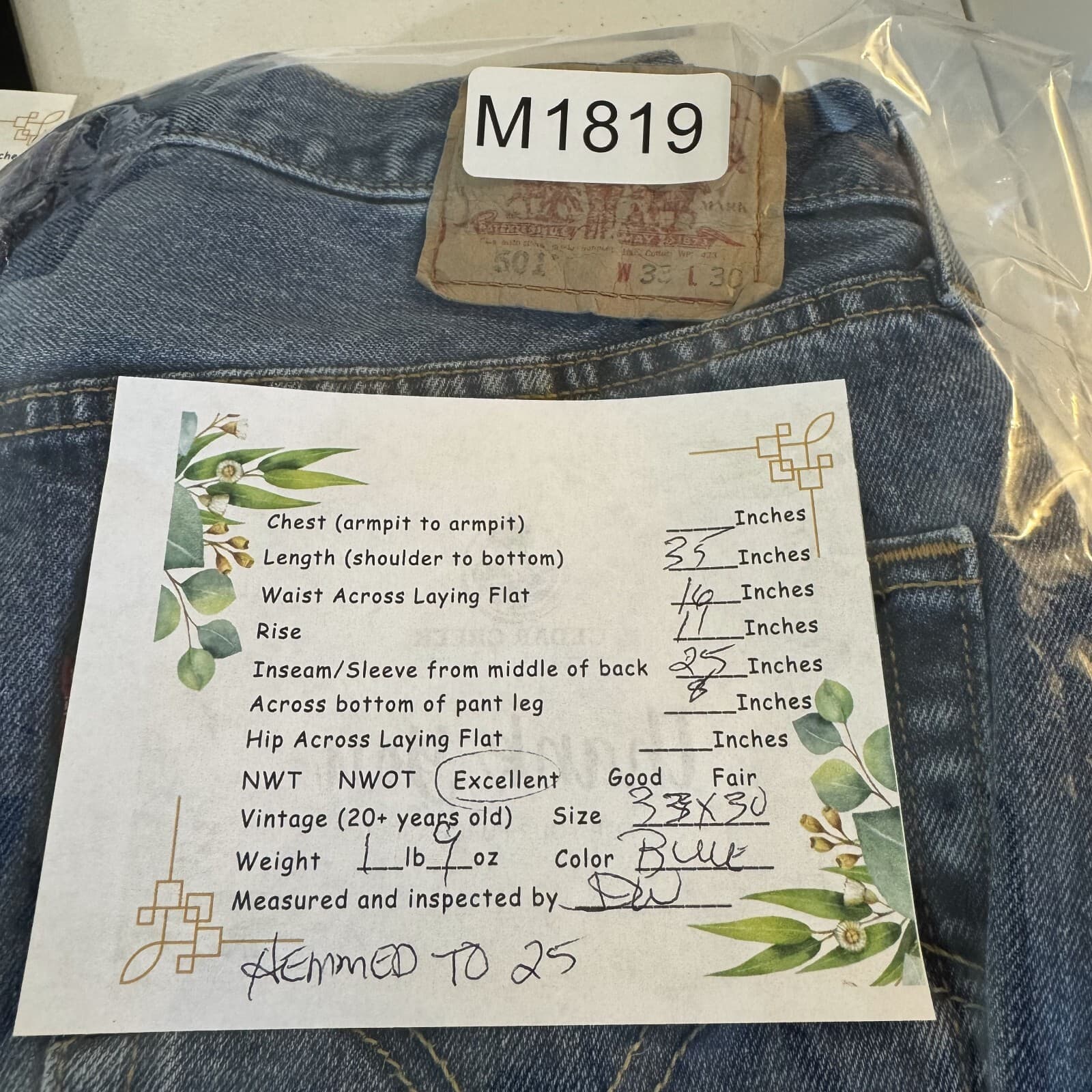 Levi’s 501 Men’s Jeans 33x30 Blue Denim Mid-Rise Original Fit Button Fly - Thumbnail 6