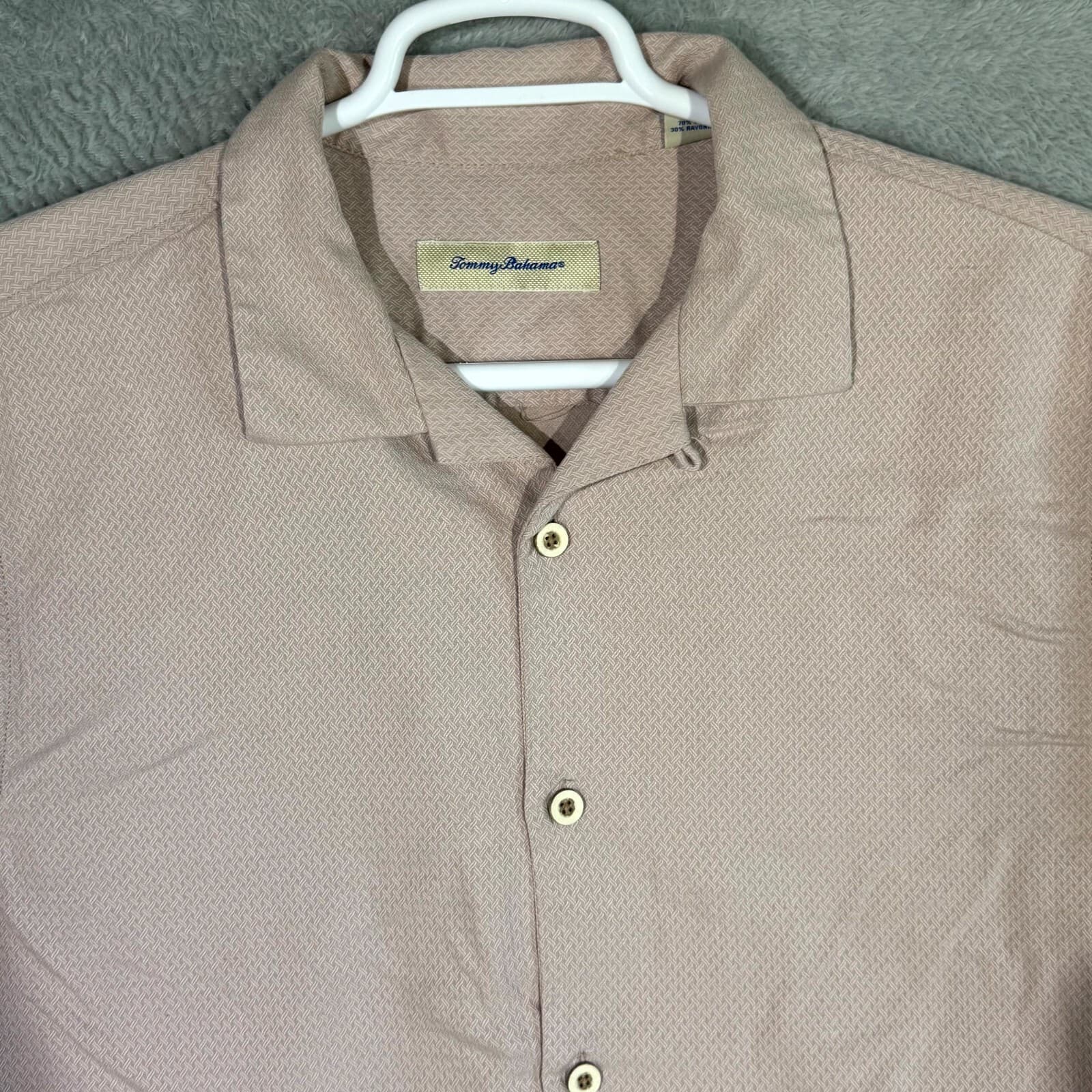 Tommy Bahama Shirt Mens Large Silk Blend Short Sleeve Pink Button Up - Thumbnail 4