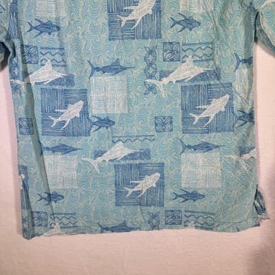 West Marine Shirt Mens Medium Blue Fish Nautical Hawaiian Camp Button Up Print - Thumbnail 8