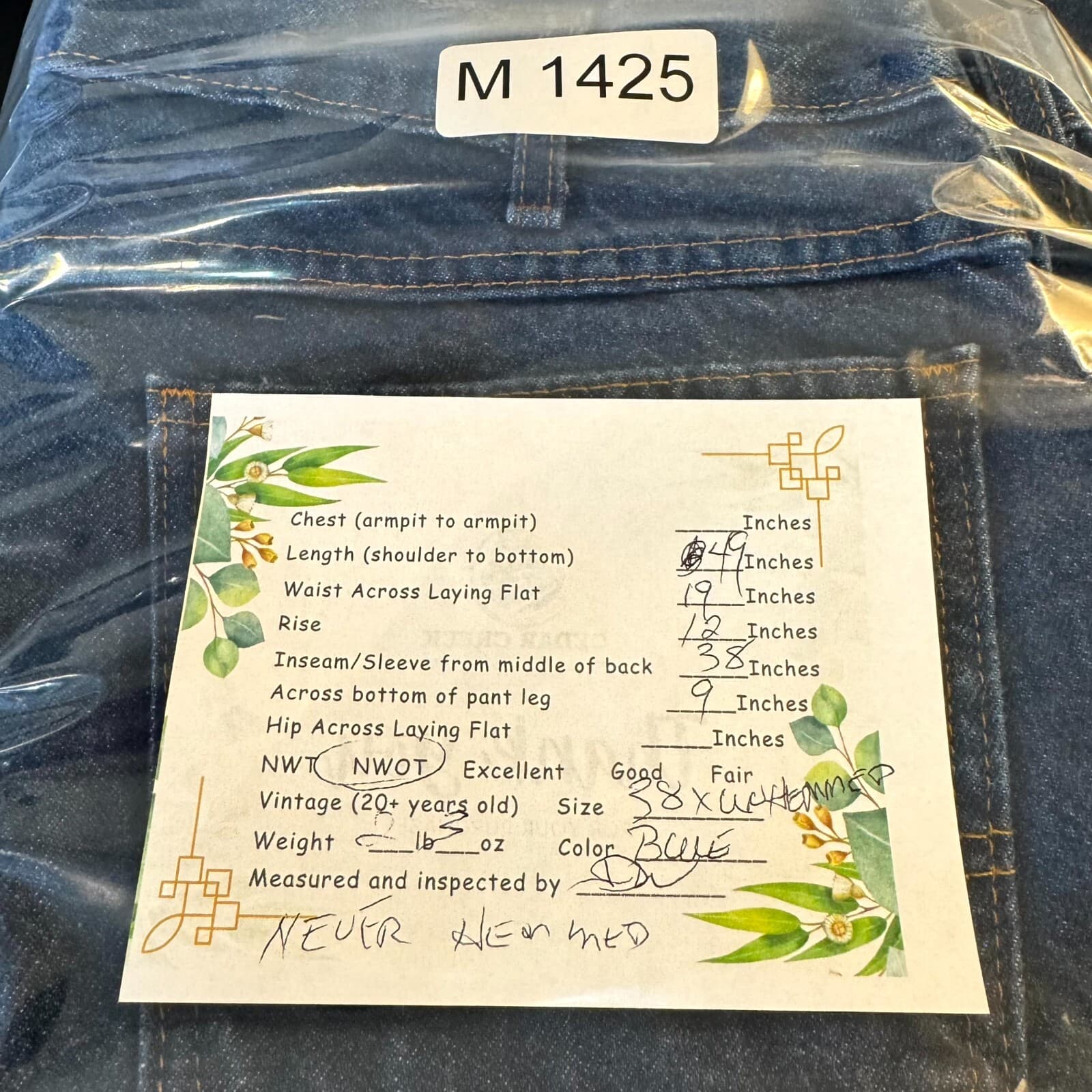 Dickies Industrial Jeans Mens 38xUL Blue Denim Relaxed Fit Straight Leg - Thumbnail 12