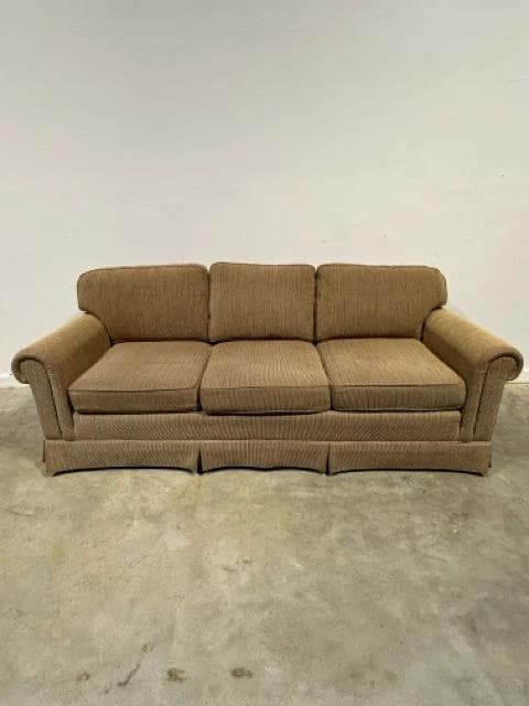 Sherrill Gold Brown & Burgandy Striped Sofa with 2 Pillows - Image 1