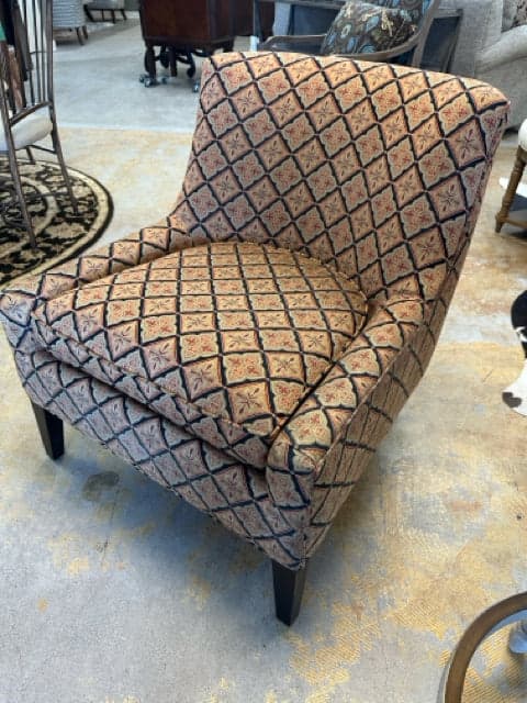 Upholstered Accent Chair in Gold, Rust and Black - Image 1