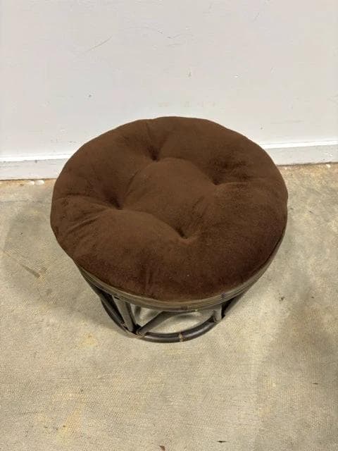 Rattan Footstool with Brown Tufted Cushion - Thumbnail 2