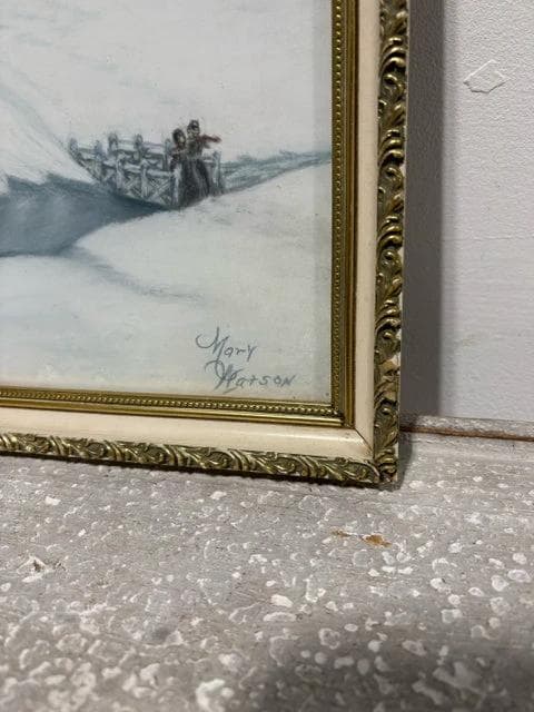 Snowy Church Scene in White Frame by Mary Watson - Thumbnail 2