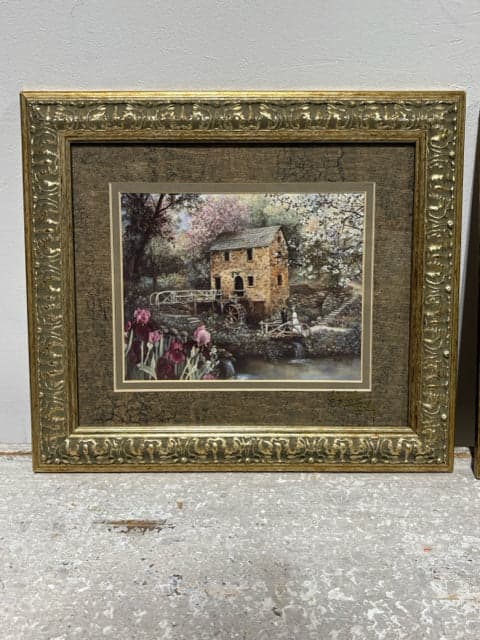 Set of 2 Old Mill Scenes in Gold Framed Art - Thumbnail 2