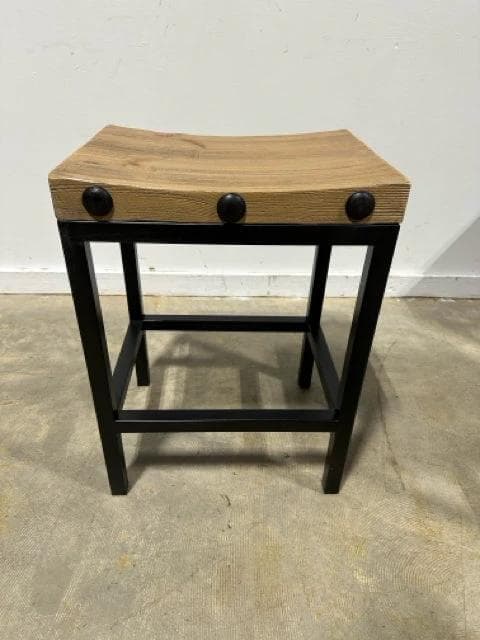 Set of 2 Solid Wood & Metal Industrial Counter Height Bar Stools - Thumbnail 2