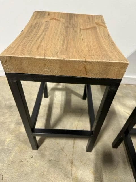 Set of 2 Solid Wood & Metal Industrial Counter Height Bar Stools - Thumbnail 3